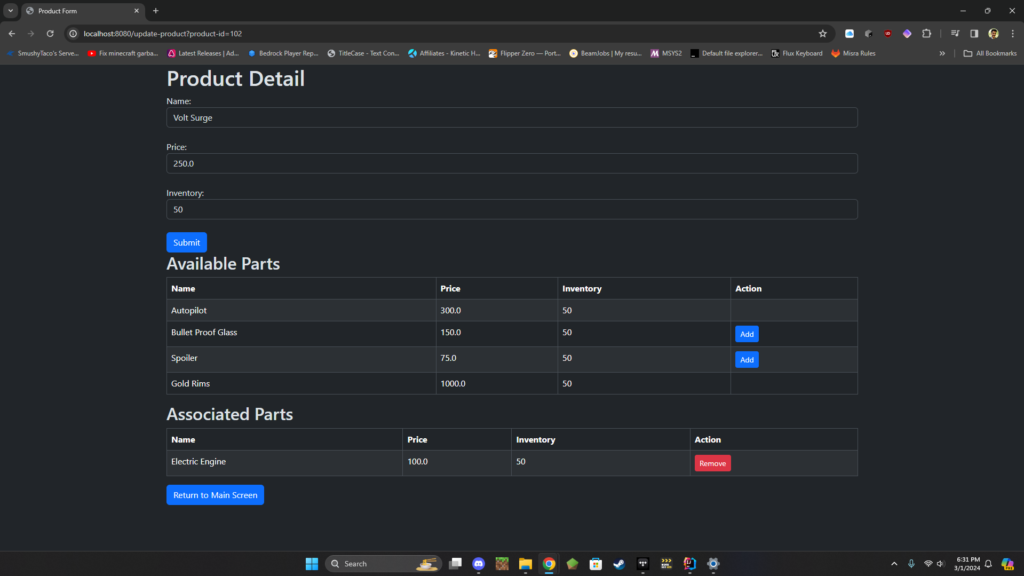 Update Product Form