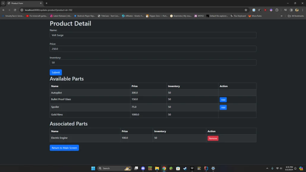 Update Product Form